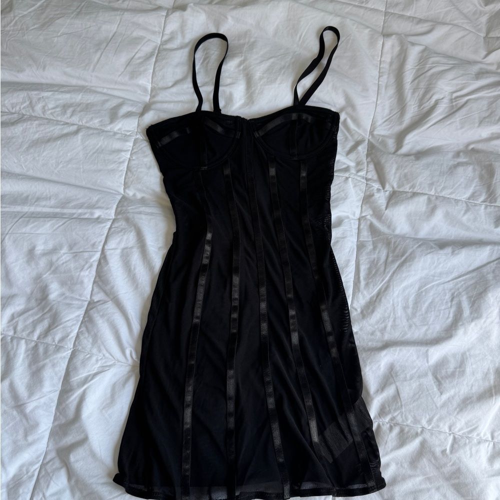 Missguided Black Mesh Corset Bodycon Mini Dress Lingerie Style – Size US 0